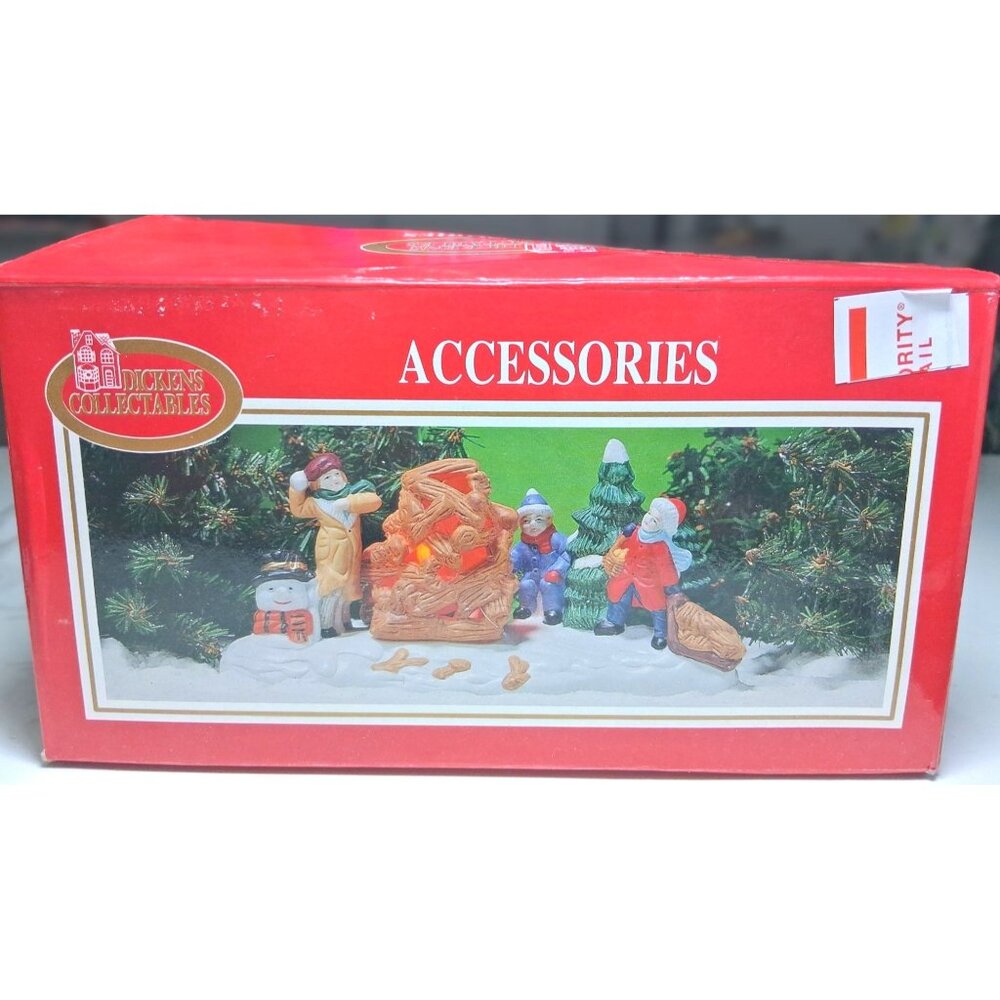 Dickens Collectables 1997 Hand-Painted Porcelain Lighted Campfire With Flicker B